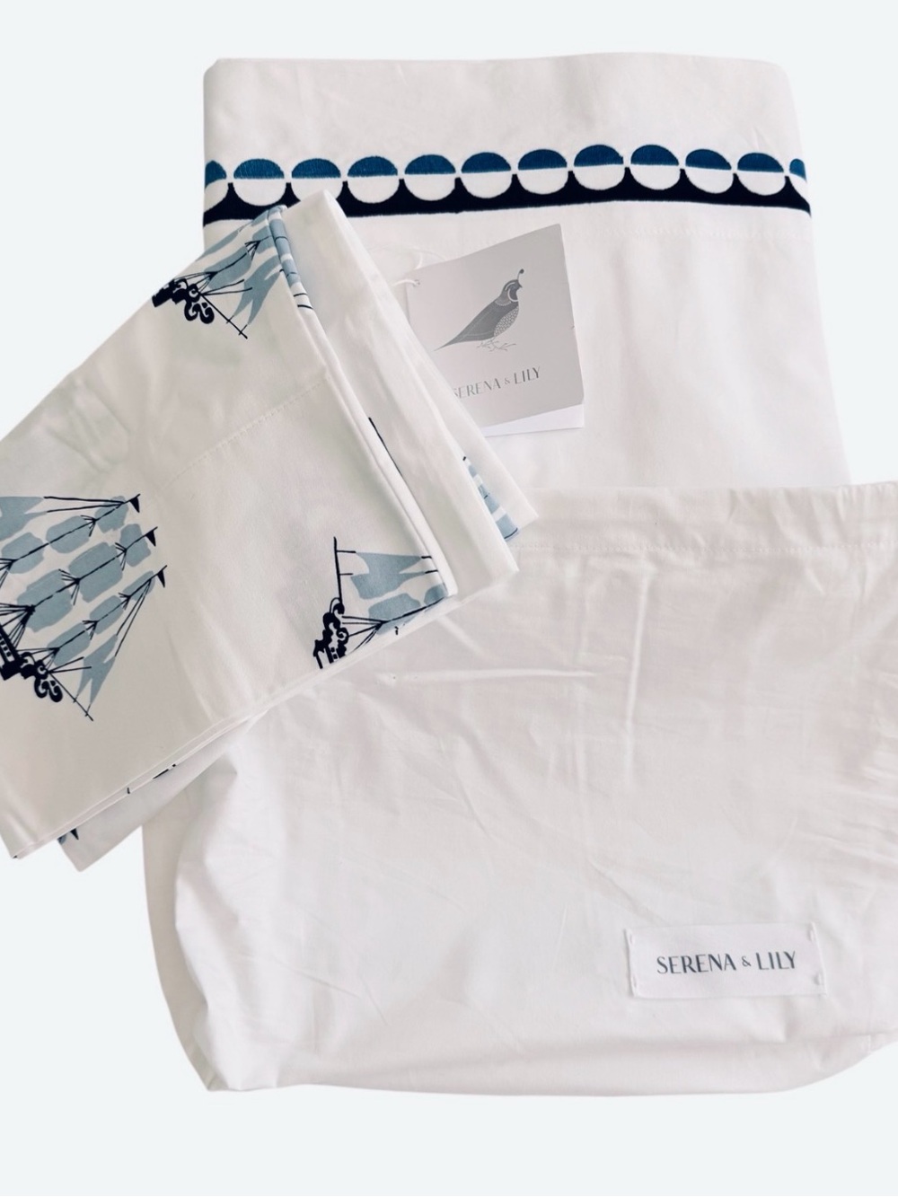 NIP RARE Serena and Lily Twin Blue Oceanside Cotton Sateen Sheet Set